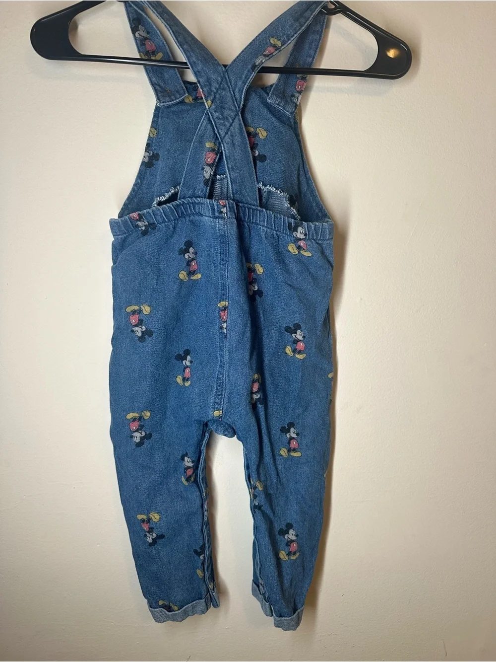 Disney Baby Mickey Mouse Denim Overalls 24M All Over Print Blue Jeans Toddler